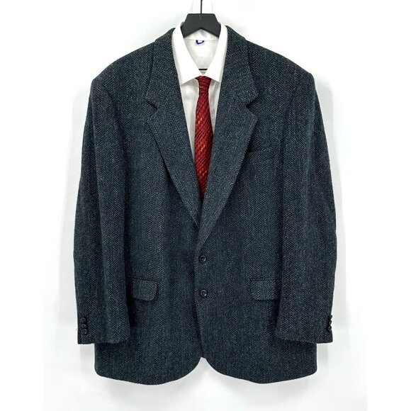 vintage 80s HARRIS TWEED jacket blazer sport coat 100% wool green two button 48L - Picture 1 of 11